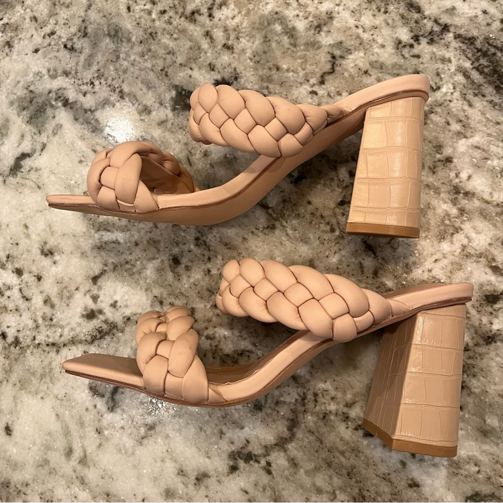 Nude Square Chunky Braided Heel